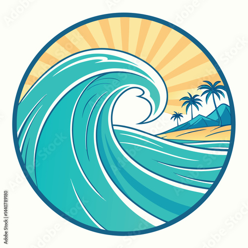 Blue sea wave vector illustration with summer beach design and tropical ocean art