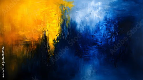 Wallpaper Mural A contrasting abstract composition of blue and yellow to convey both sadness and hope in one piece. Torontodigital.ca