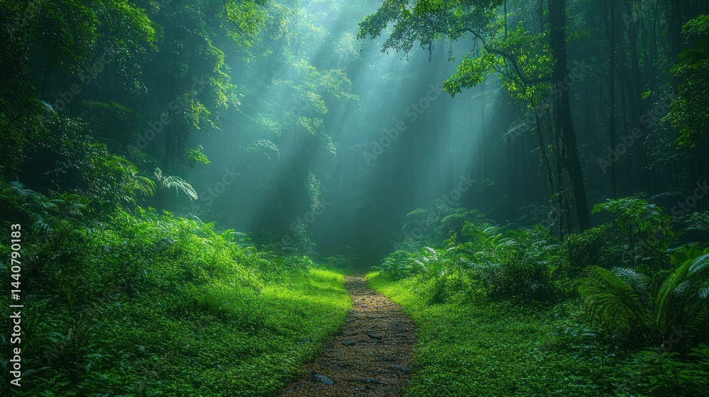 Fototapeta premium Enchanted Forest Path: A Mystical Journey Through Lush Greenery