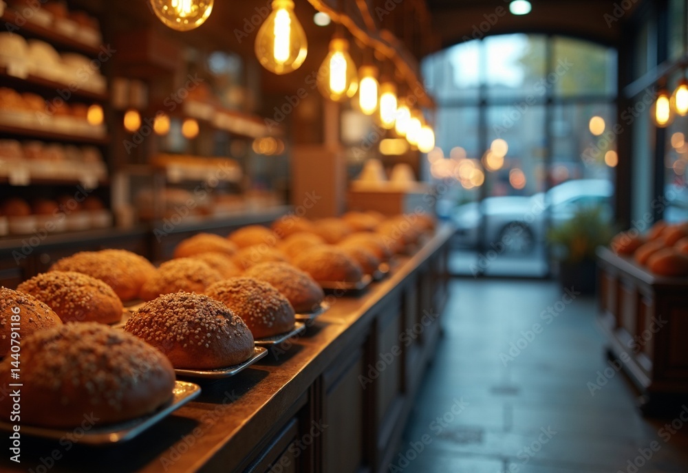 Obraz premium Resilient Bakery with tea during light trails