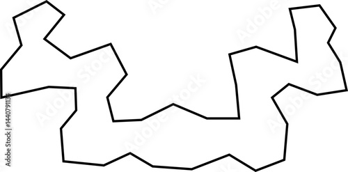 Polygon designed with complex straight lines and organic curves forming an abstract irregular squared figure.