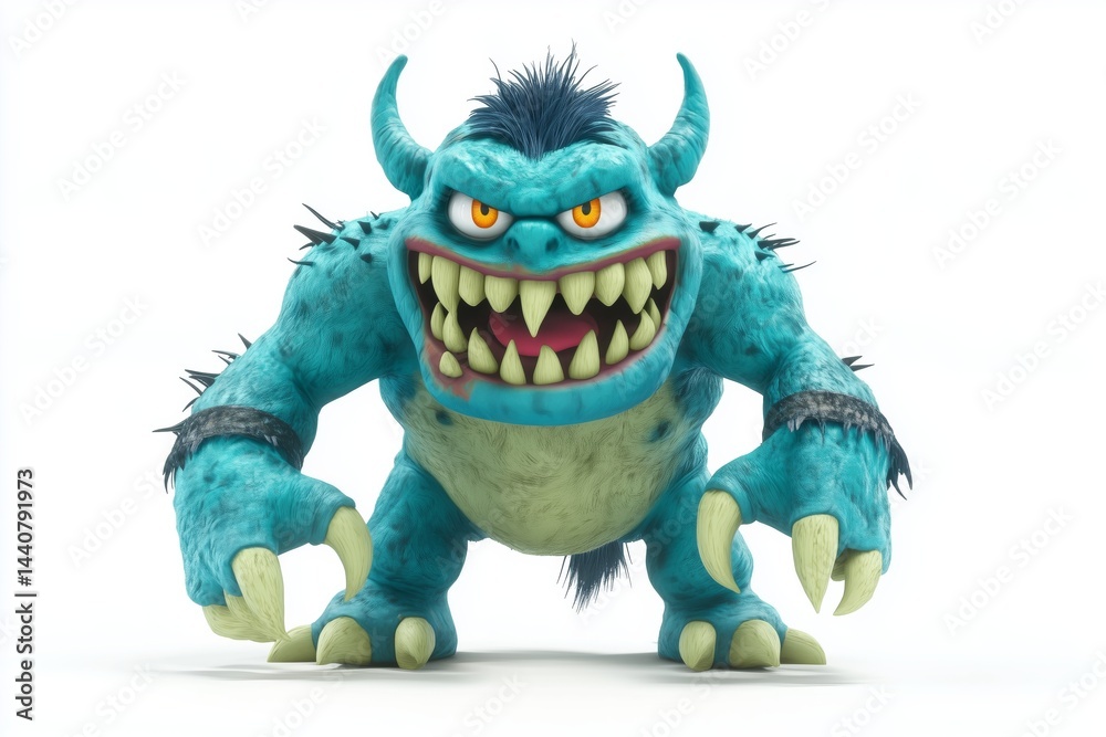 Fototapeta premium Fantasy Troll monster. 3d rendering isolated on white background. Cartoon plastic style icon
