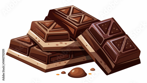 Very beautiful Pieces of dark chocolate isolated on white background. white background