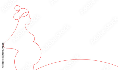 One line vector illustration of a pregnant woman. Minimal design, white background. Ideal for motherhood, maternity and wellness projects.