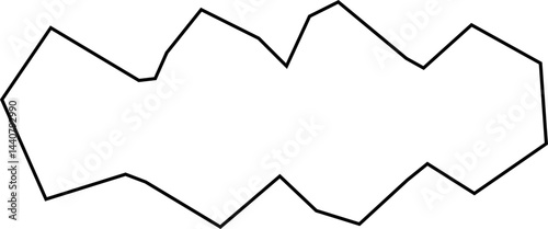 Unique sharp polygonal figure drawn with minimalist squared black lines forming an irregular abstract outline.