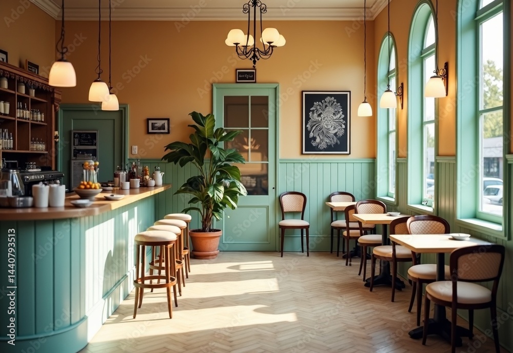 Obraz premium Joyful Cafe with antique furniture during soft focus