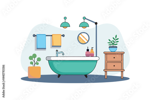 illustration of a bathroom with towels