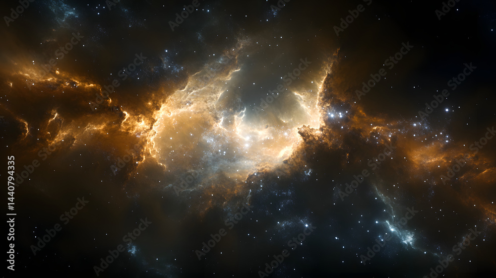 Naklejka premium A cosmic bridge of gas and dust connecting two star clusters.