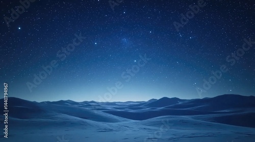 A vast night sky illuminated with countless stars above a calm, open desert landscape