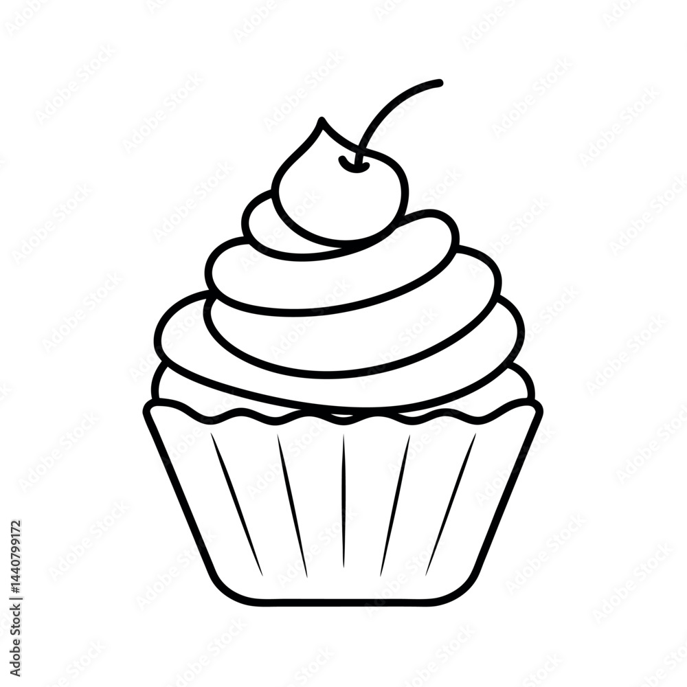 Outline of a Cupcake Line Art Vector Outline of a Cupcake Line Art Vector