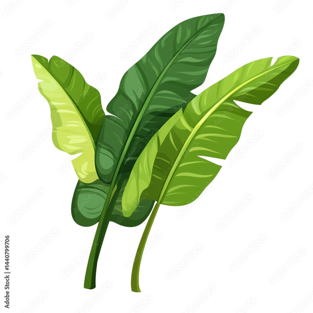 Lush Green Banana Leaves Tropical Foliage Nature Illustration, Lush Green Banana Leaves Tropical Foliage Nature Illustration,