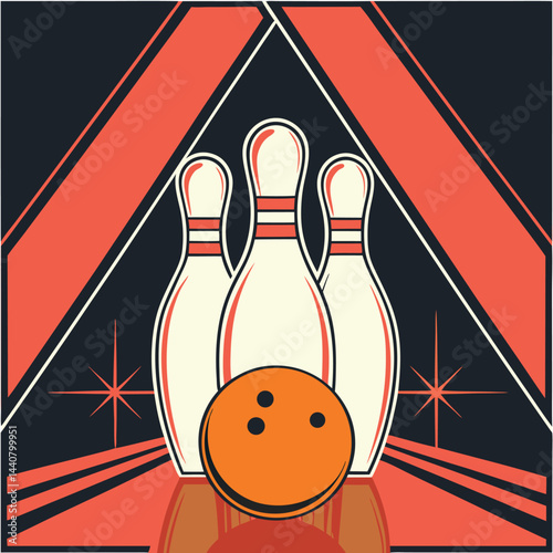 Strike Zone: A stylized illustration showcases bowling pins and ball, capturing the essence of leisure and friendly competition. The design features graphic lines and geometric shapes.