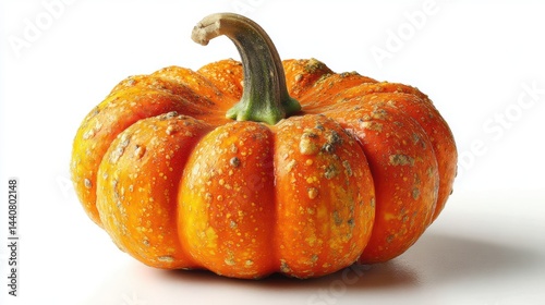 a bright orange pumpkin with a stem on a white isolated background, seasonal and festive design