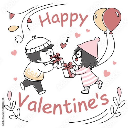 Cute Couple Exchanging Gifts for Valentine's Day