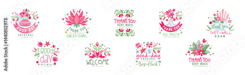 Thank You, Good Day, Get Well Flower Logo Design Vector Set