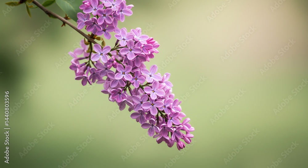 Obraz premium Blooming Lilac Branch with Soft Purple Flowers on Green Background