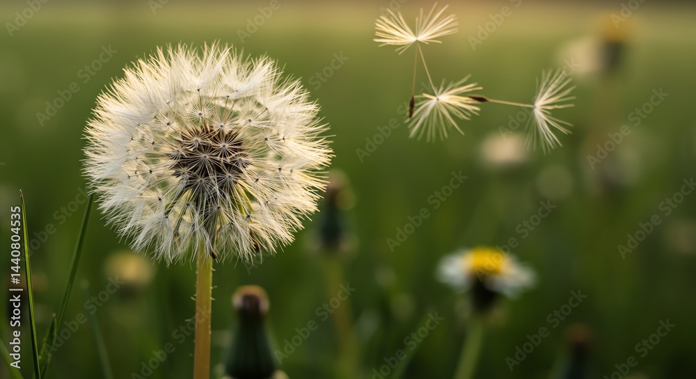 Fototapeta premium Dandelion Seeds Blowing in the Wind on a Summer Day