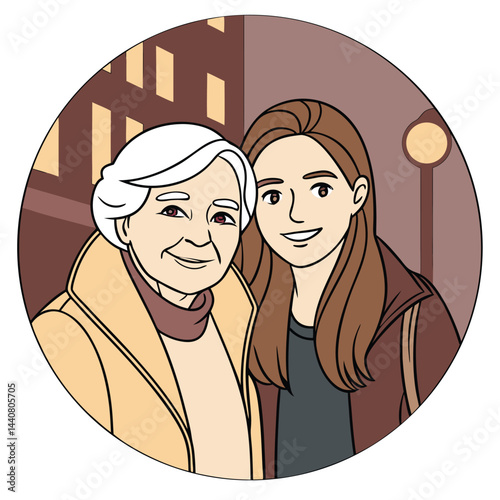 Grandmother and Granddaughter Night Stroll