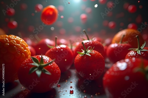 Vivacious Exotic Fruits in Analog Horror Cinematic Futuristic Scene photo