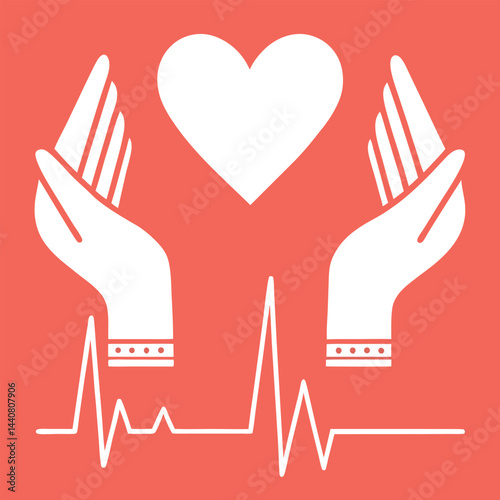 Heartbeat line in a heart symbol represents medical health and life care