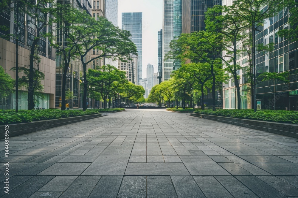 Fototapeta premium Urban Oasis, Tranquil Cityscape with Lush Greenery