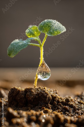 Obraz na płótnie Dew kissed sprout emerging from fertile soil symbolizing new beginnings and growth in the morning light reflecting purity and resilience in nature's embrace w salonie