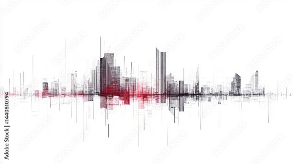 Naklejka premium Abstract city skyline, architectural lines, urban background, graphic design, digital art, possible use for wallpaper, poster, or website background