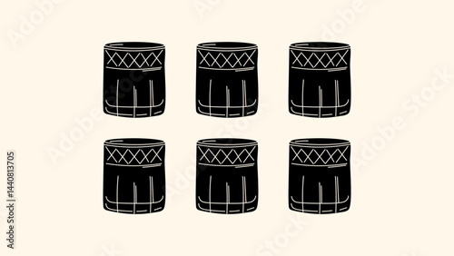 Vintage cartoon-style alcoholic cocktails in assorted retro glasses — summer aperitifs, hippie groovy vibes, hand-drawn