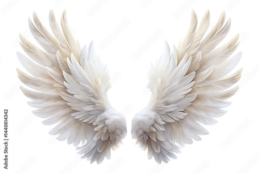 Obraz premium white feather angel wings bird isolated on white background. PNG