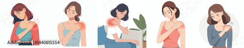 
flat vector design collection of a girl having shoulder pain