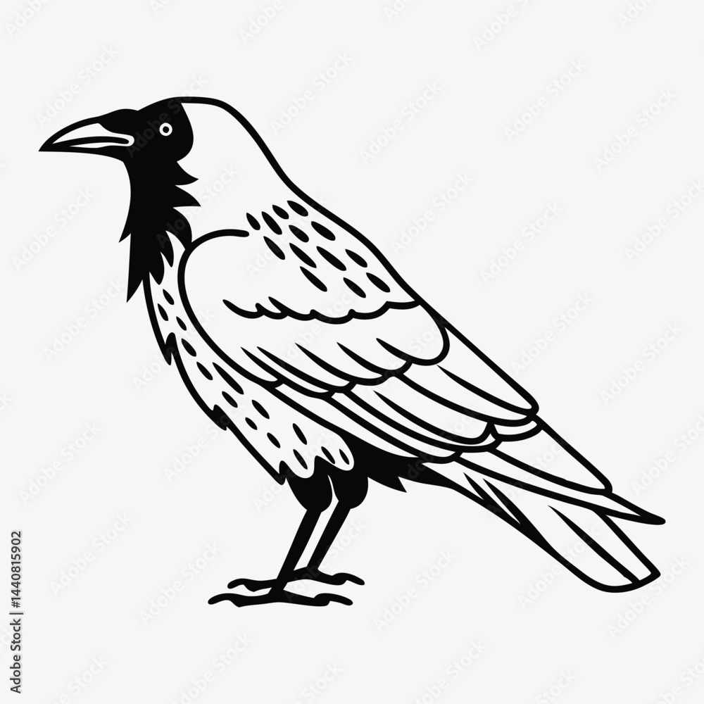 Obraz premium American Crow silhouette white background illustration, Generative Ai