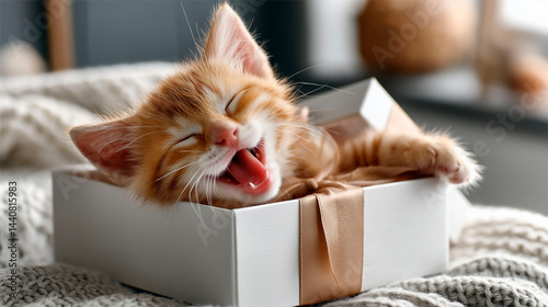 adorable kitten in a gift box