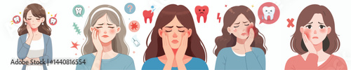flat vector design collection of a girl having toothache