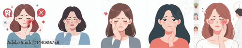 flat vector design collection of a girl having toothache