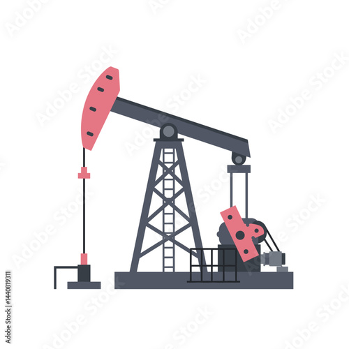 Oil Pumpjack Illustration: A detailed illustration of an oil pumpjack in a flat style, capturing the industrial essence of oil extraction. The pumpjack is depicted in black and red.