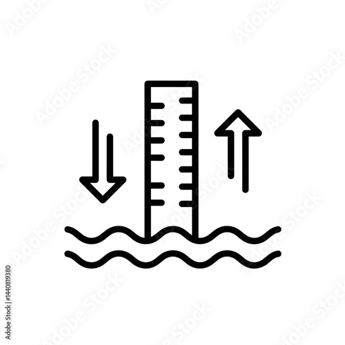Water Level Gauge: A simple yet effective line art illustration depicts a water level gauge with arrows indicating rising and falling water levels, representing the ebb and flow of nature's cycle.