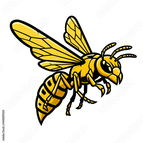 Yellow Wasp: A captivating graphic of a vibrant yellow wasp in mid-flight, showcasing the intricate details of its wings and body. 