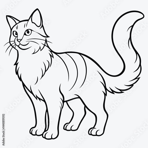 American Curl silhouette white background illustration, Generative Ai