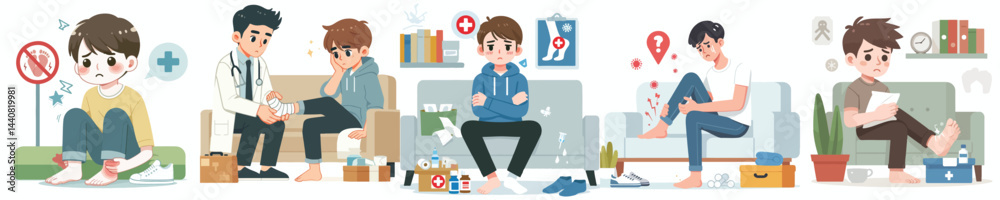 flat design vector collection of a young man is having ankle joint pain
flat design vector collection of a young man is having ankle joint pain