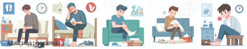 
flat design vector collection of a young man is having ankle joint pain