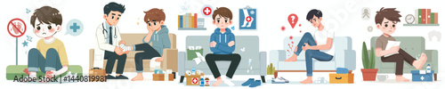 
flat design vector collection of a young man is having ankle joint pain
