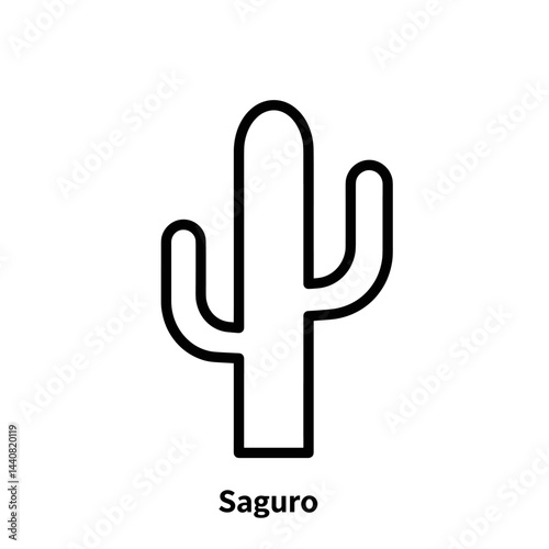Saguro Cactus Outline: A minimalist depiction of a Saguro cactus. Emphasizing clean lines, the image represents the arid beauty and resilient nature of the desert plant.