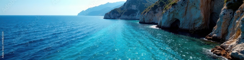 Fototapeta premium Dark, deep blue water trail, Mediterranean Sea , ripple, shadowy, photography