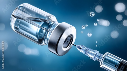 A close-up view of a syringe drawing liquid from a pharmaceutical vial, showcasing the intricacies of medical procedures and vaccine preparation in modern healthcare.