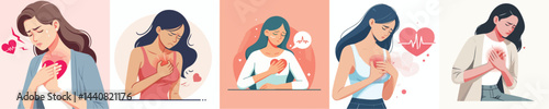 
flat vector collection of designs of a girl having chest pain