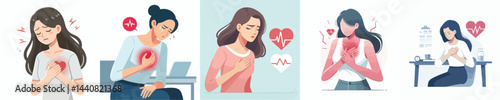 
flat vector collection of designs of a girl having chest pain