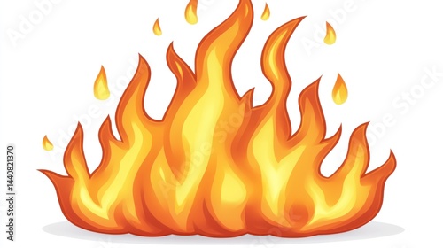 A vibrant cartoon depiction of a blazing fire.  Flames rise in various shades of orange and yellow, with drops of molten material falling from the flames