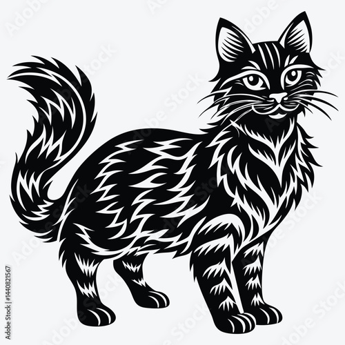 American Curl silhouette white background illustration, Generative Ai