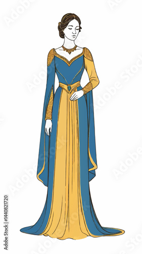 renaissance lady traditional costume vector illustration