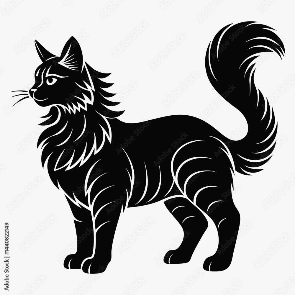 American Curl silhouette white background illustration, Generative Ai American Curl silhouette white background illustration, Generative Ai